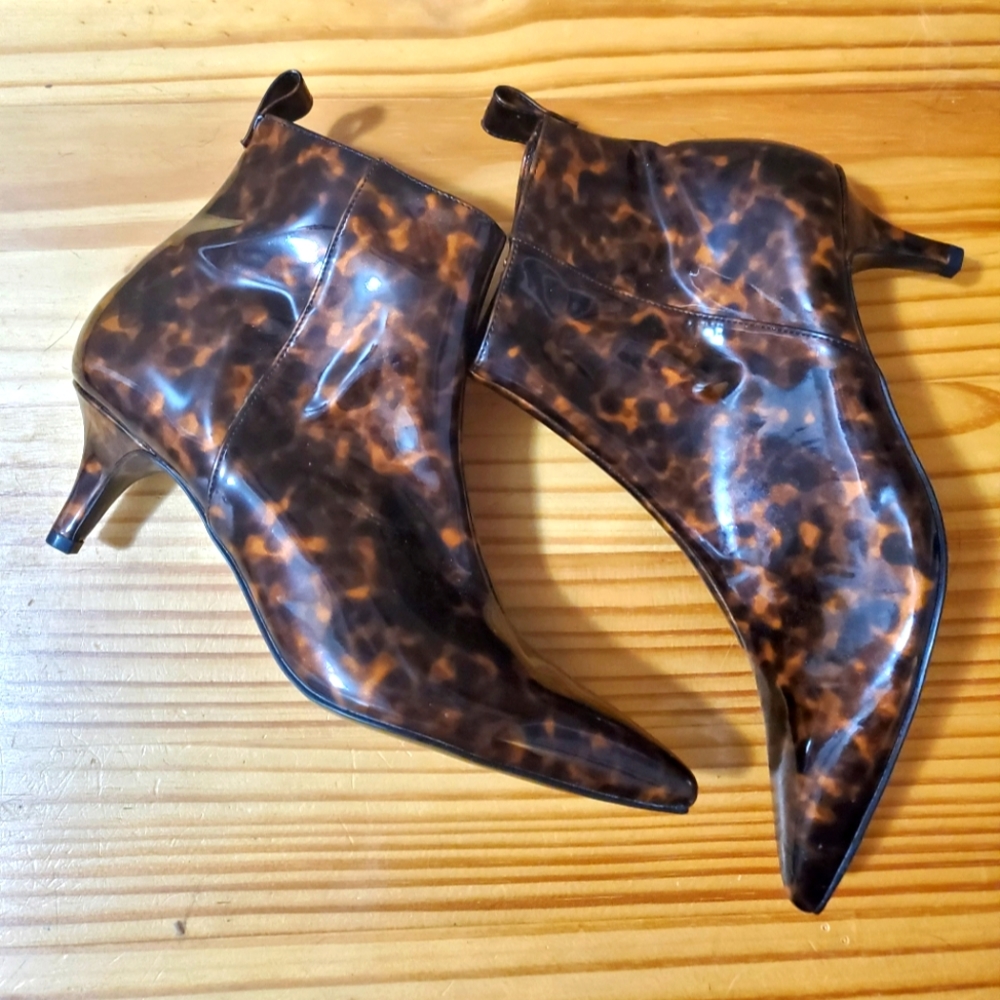Shiny tortoise print kitten heel boots Monki brand